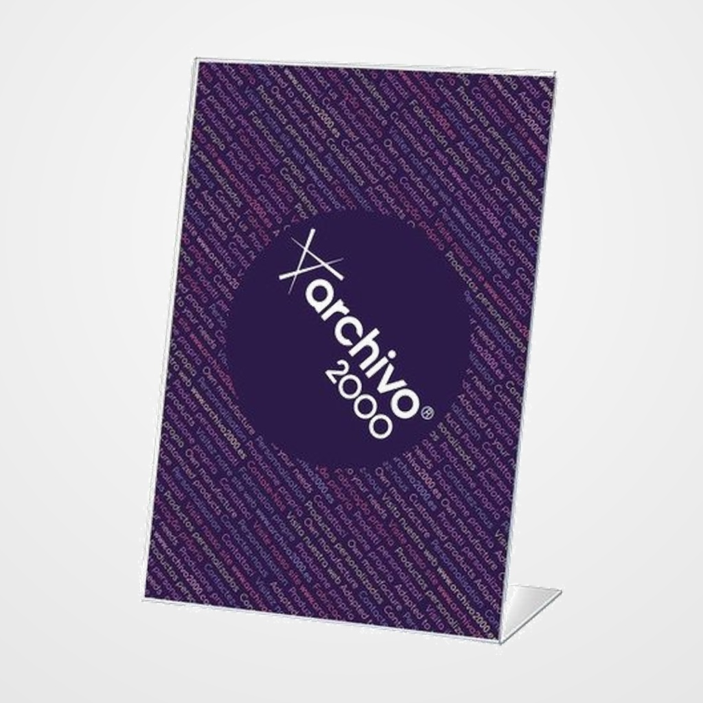 EXPOSITOR SOBREMESA EN FORMA DE L A5 VERTICAL CRISTAL