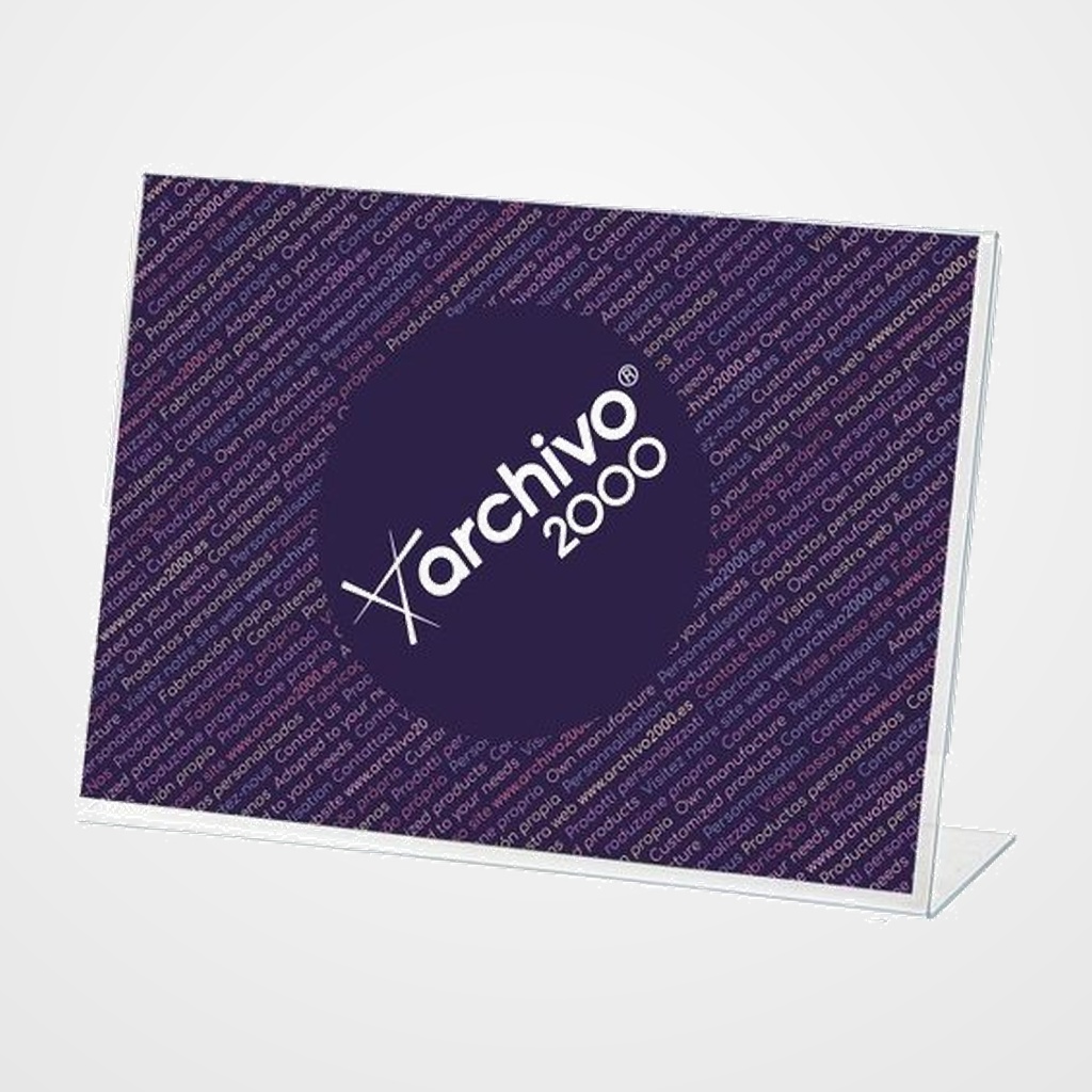 EXPOSITOR SOBREMESA EN FORMA DE L A8 HORIZONTAL CRISTAL