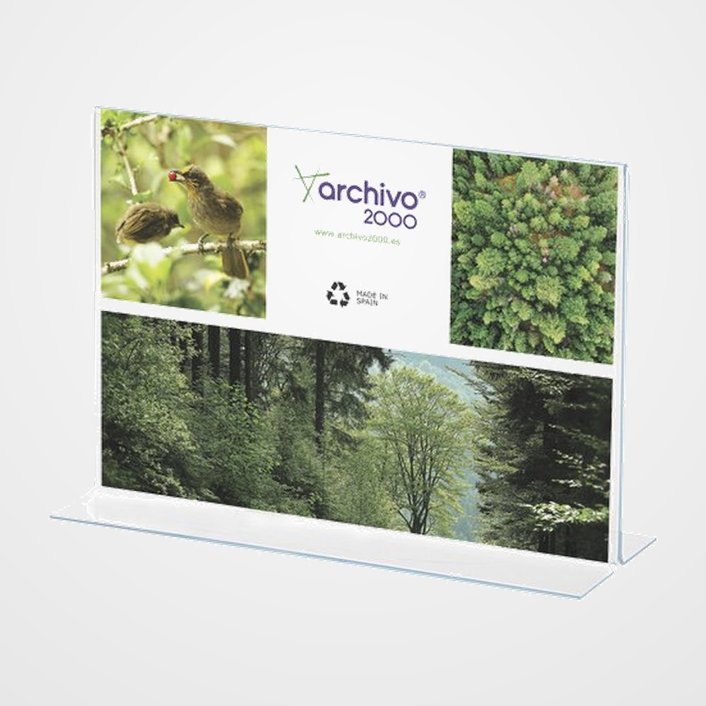 EXPOSITOR SOBREMESA EN FORMA DE T A4 HORIZONTAL CRISTAL