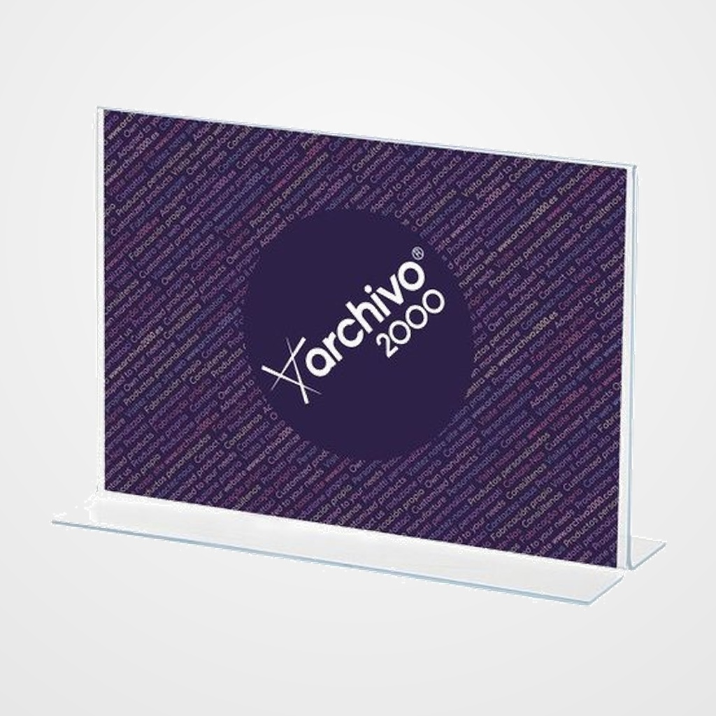 EXPOSITOR SOBREMESA EN FORMA DE T A6 VERTICAL CRISTAL