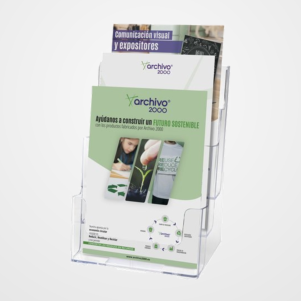 PORTAFOLLETOS SOBREMESA A.2000 A5 VERTICAL 3 COMPARTIMENTOS CRISTAL