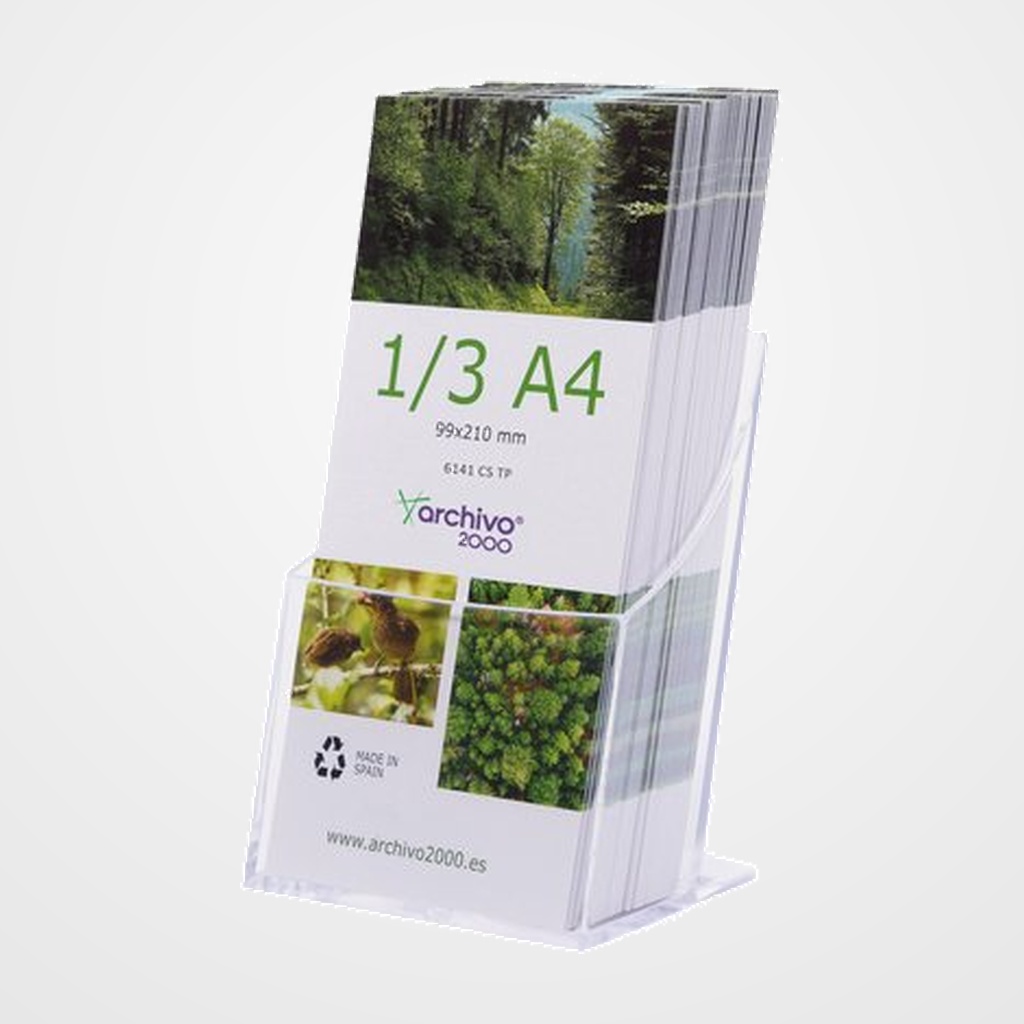 PORTAFOLLETOS SOBREMESA A.2000 1/3 DE A4 VERTICAL 1 COMPARTIMENTO PREMIUM CRISTAL