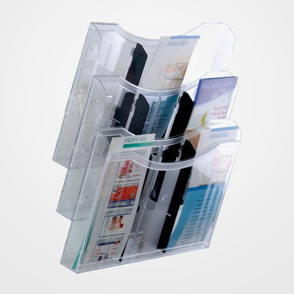 SOPORTE MURAL DE 3 BANDEJA A4 HORIZONTAL ARCHIPLAY TRANSP.