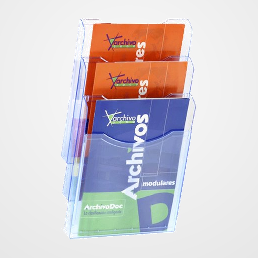 SOPORTE MURAL DE 3 BANDEJAS A4 ARCHIPLAY AZUL TRANSP.