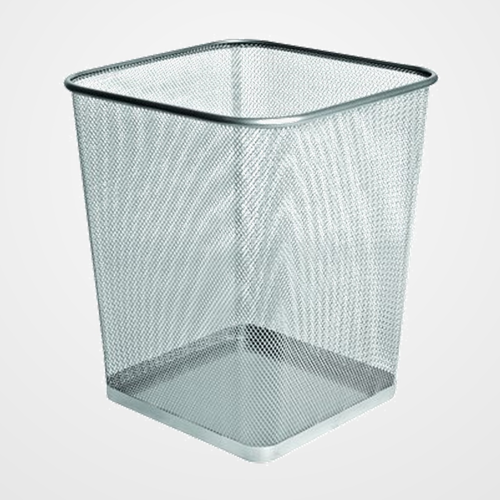 PAPELERA METALICA FOROFIS MALLA CUADRADA PLATEADA