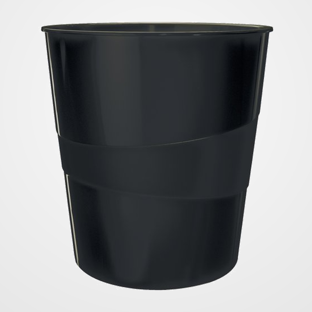 PAPELERA PLASTICO CERRADA LEITZ WOW 15L NEGRO
