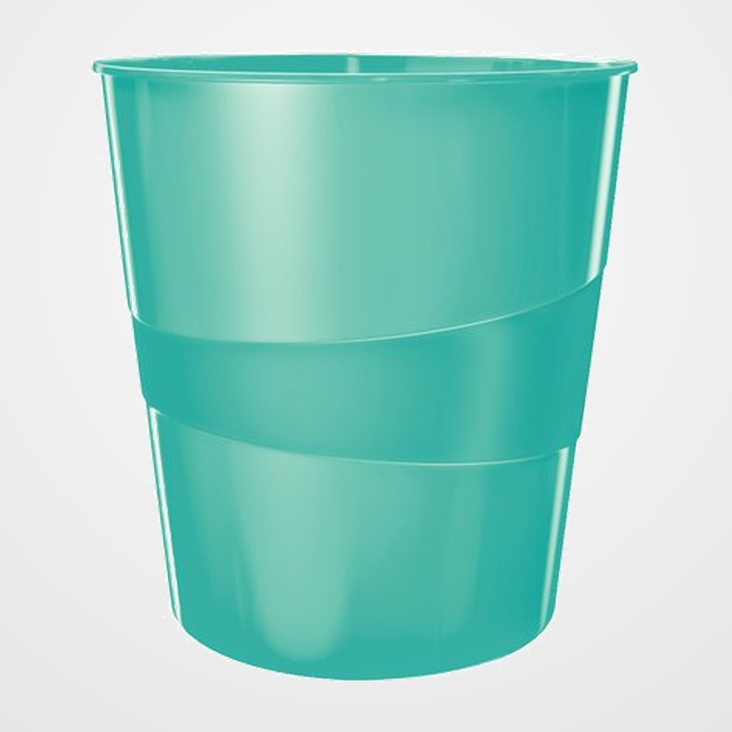 PAPELERA PLASTICO CERRADA LEITZ WOW 15L TURQUESA