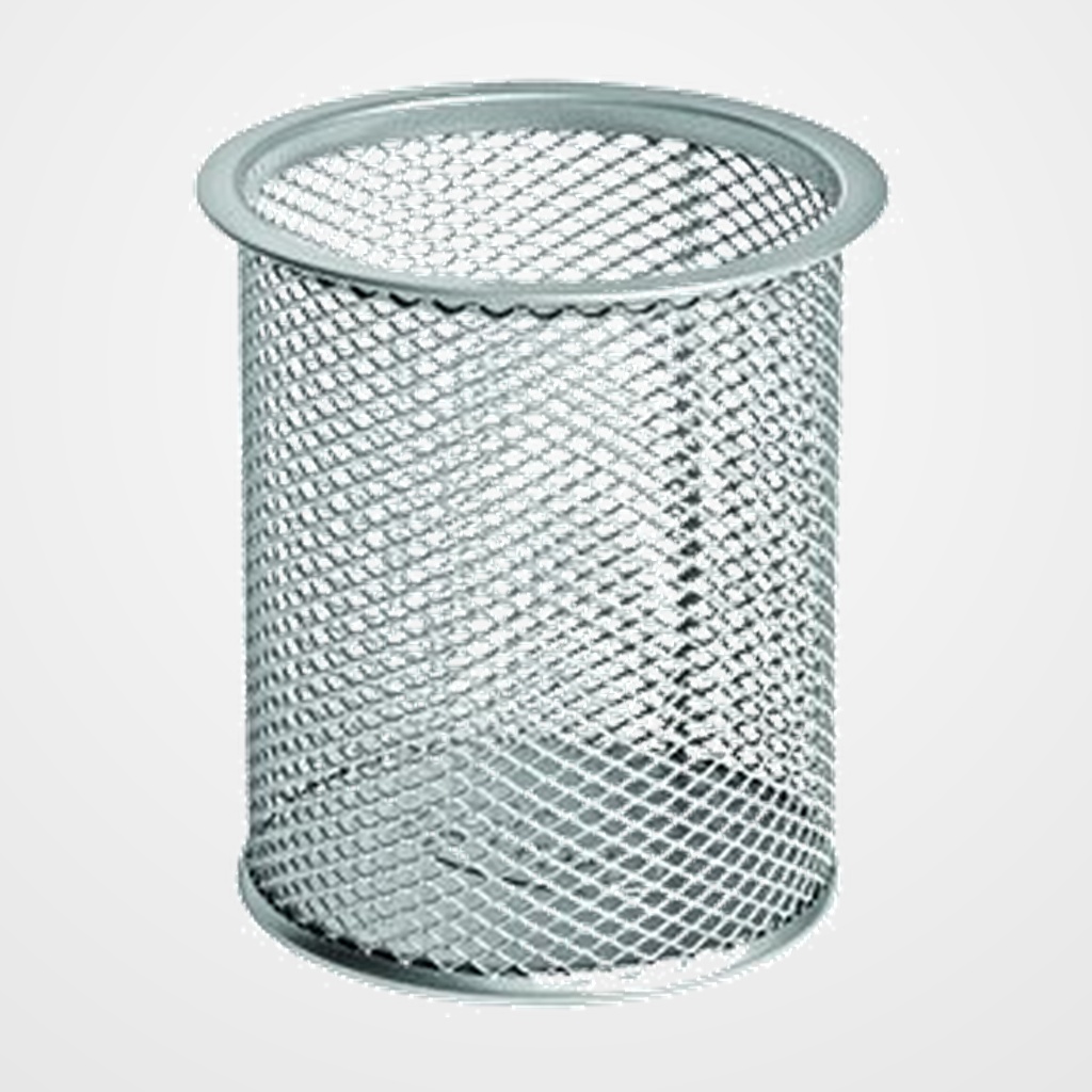 PORTA LAPICES FOROFIS METALICO MALLA REDONDO PLATEADO
