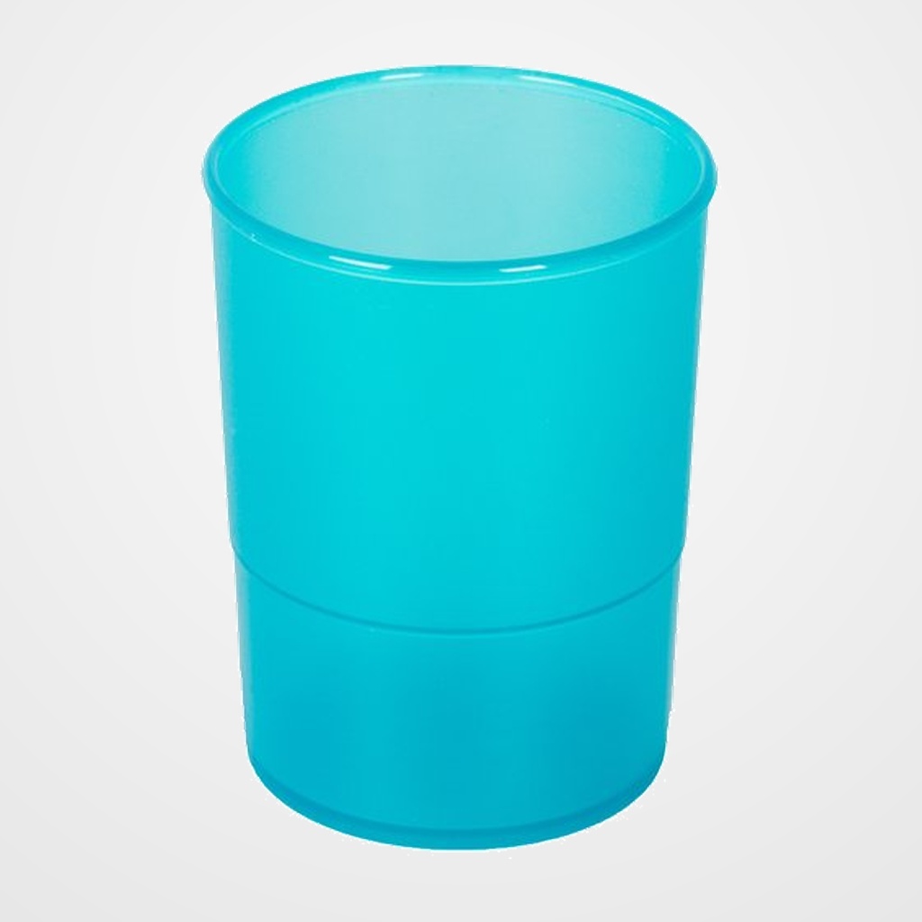 PORTA LAPICES PLASTICO REDONDO TRASLUCIDO AZUL