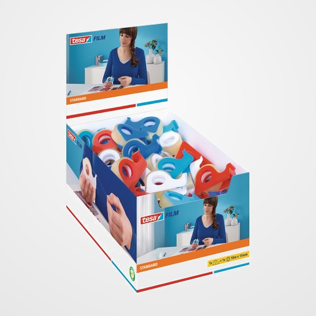 CINTA ADHESIVA TESA STANDARD rollo 10x15 con MINI PORTARROLLOS