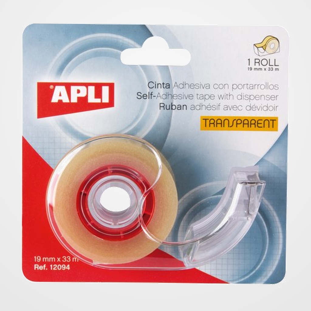 CINTA ADHESIVA APLI TRANSPARENTE rollo 33x19 con MINI PORTARROLLOS