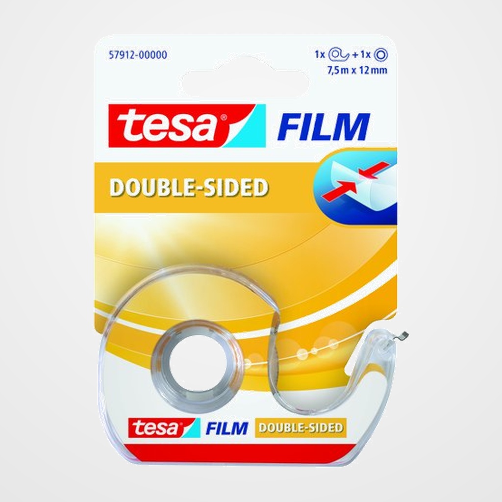 CINTA ADHESIVA DOBLE CARA TESA  rollo  7,5x12 TRANSP.con MINI PORTARROLLOS