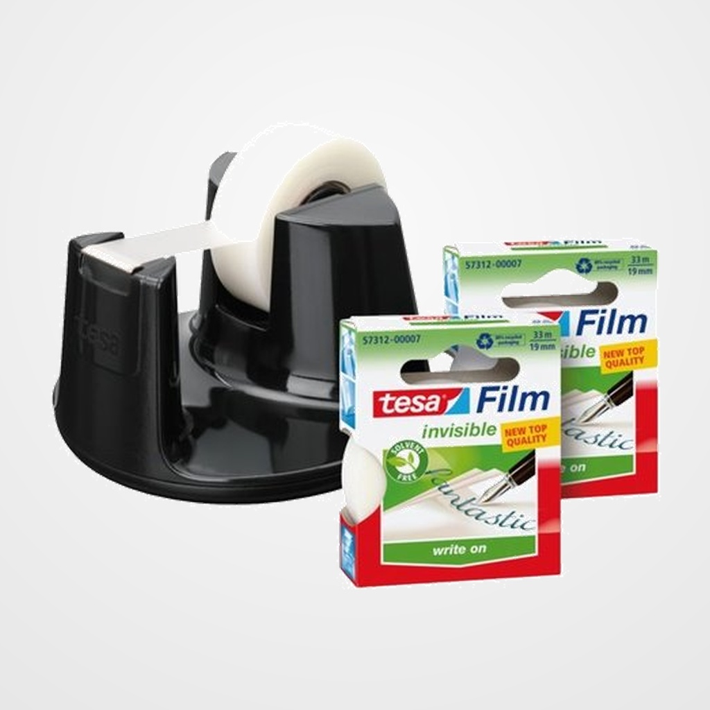 PORTARROLLOS TESA NEGRO+2 ROLLOS 33X19 INVISIBLE