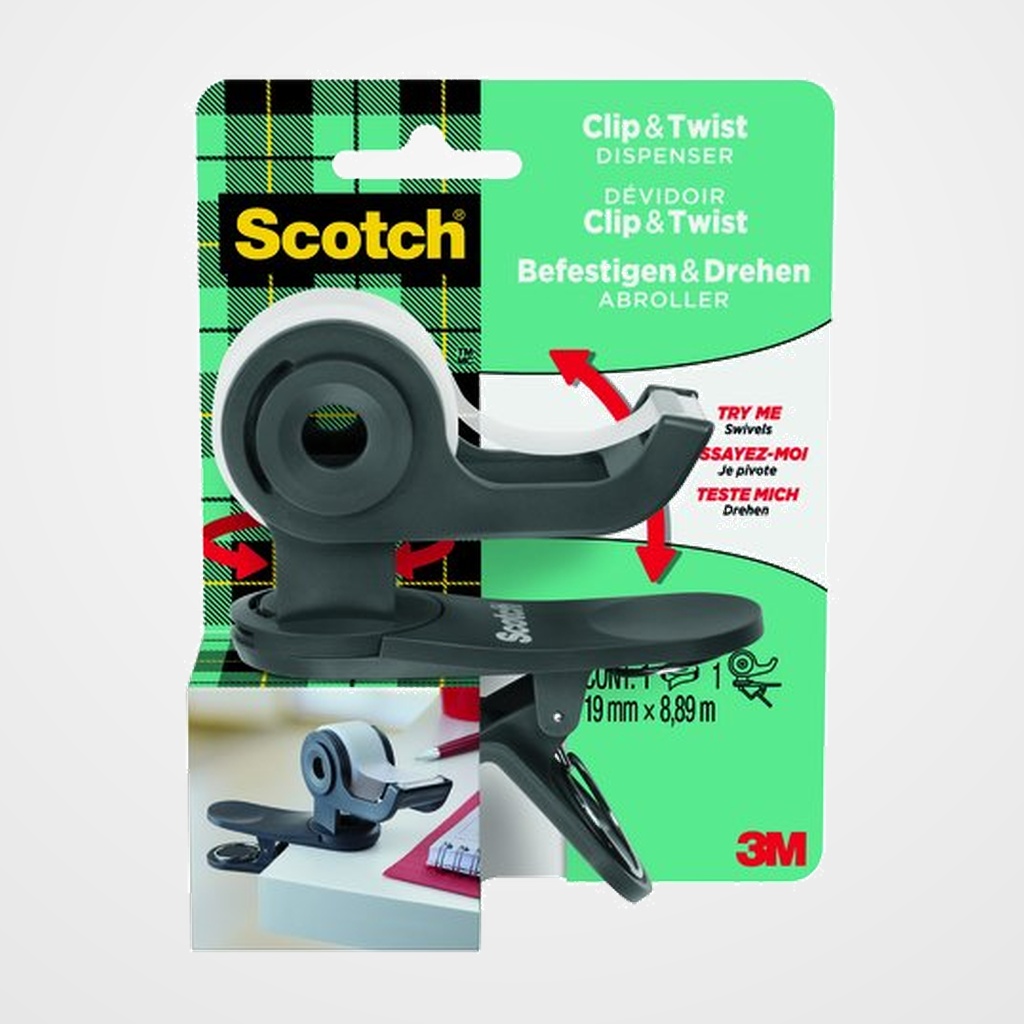 PORTARROLLOS SCOTCH CLIP&TWIST C19 GRIS PIZARRA + CINTA SCOTCH MAGIC