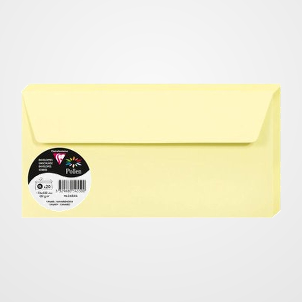 SOBRE CLAIREFONTAINE POLLEN 110x220 120g AMARILLO CANARIO PAQUETE DE 20