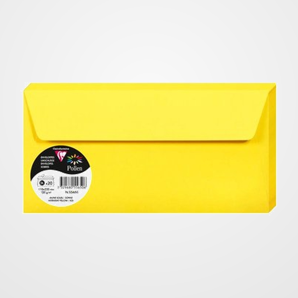 SOBRE CLAIREFONTAINE POLLEN 110x220 120g AMARILLO SOL PAQUETE DE 20