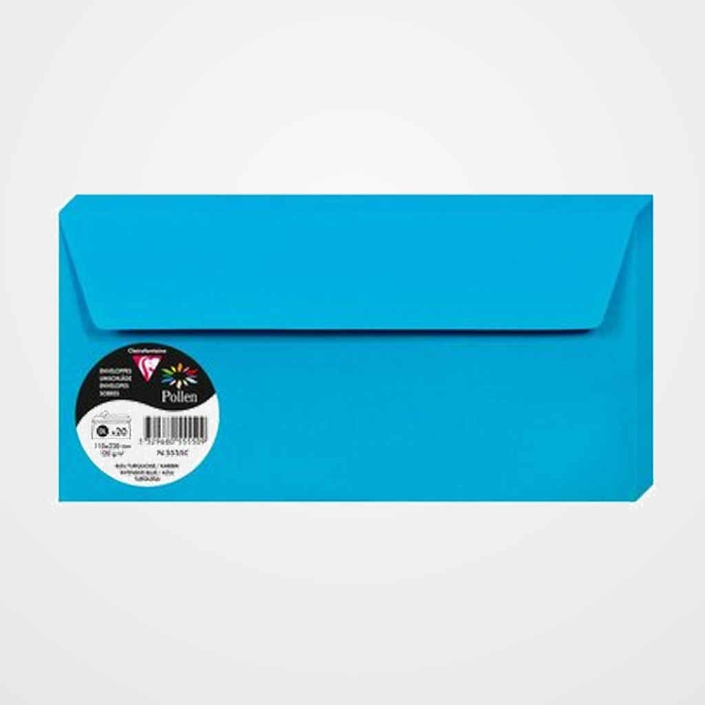 SOBRE CLAIREFONTAINE POLLEN 110x220 120g AZUL TURQUESA PAQUETE DE 20