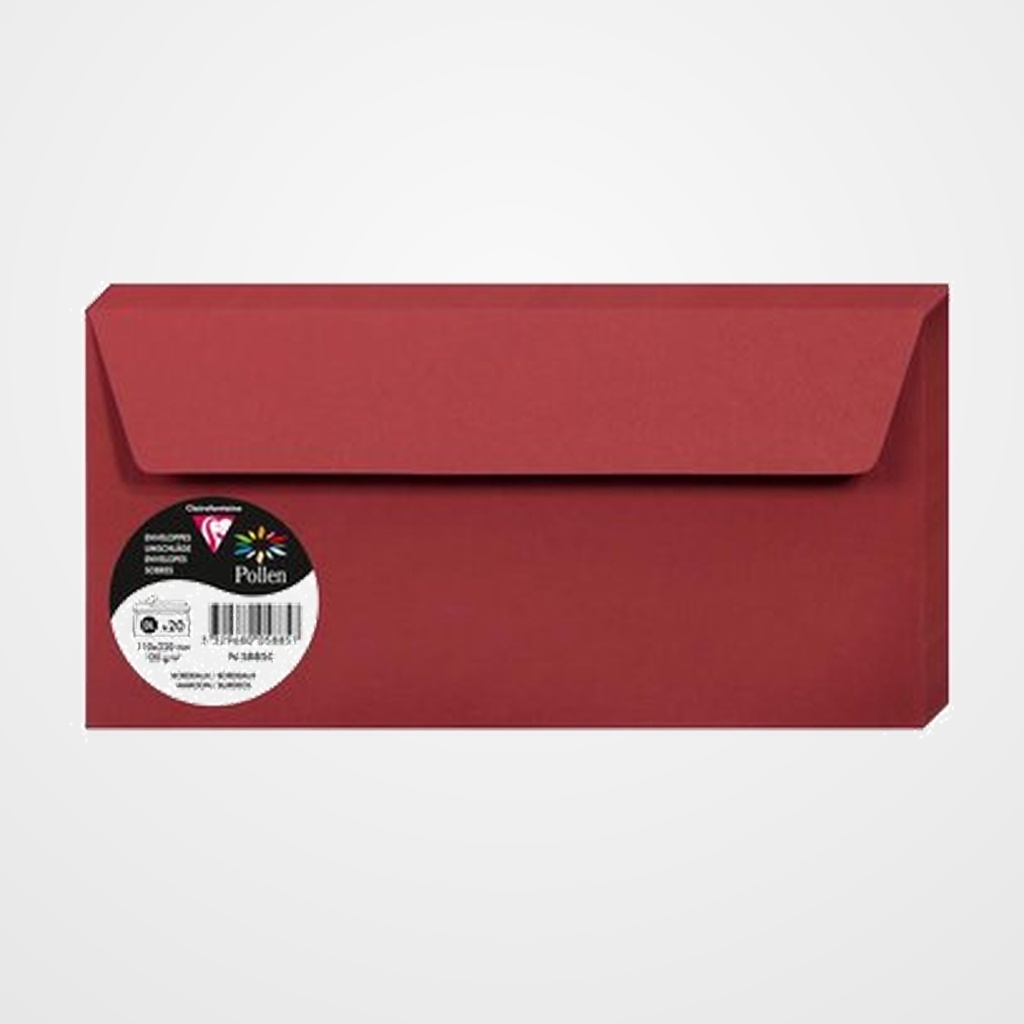 SOBRE CLAIREFONTAINE POLLEN 110x220 120g BURDEOS PAQUETE DE 20