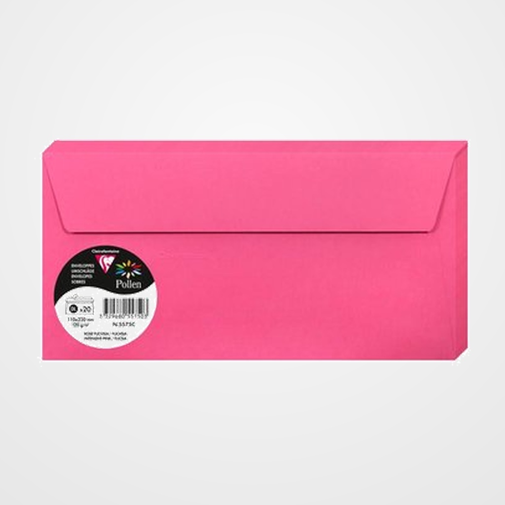SOBRE CLAIREFONTAINE POLLEN 110x220 120g FUCSIA PAQUETE DE 20