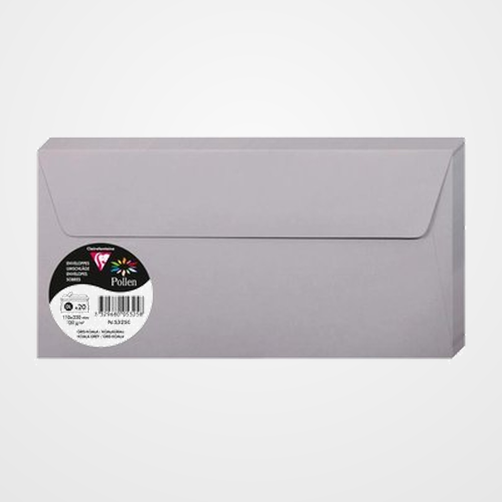 SOBRE CLAIREFONTAINE POLLEN 110x220 120g GRIS KOALA PAQUETE DE 20