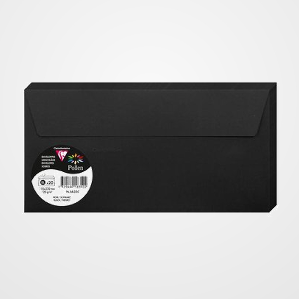 SOBRE CLAIREFONTAINE POLLEN 110x220 120g NEGRO PAQUETE DE 20