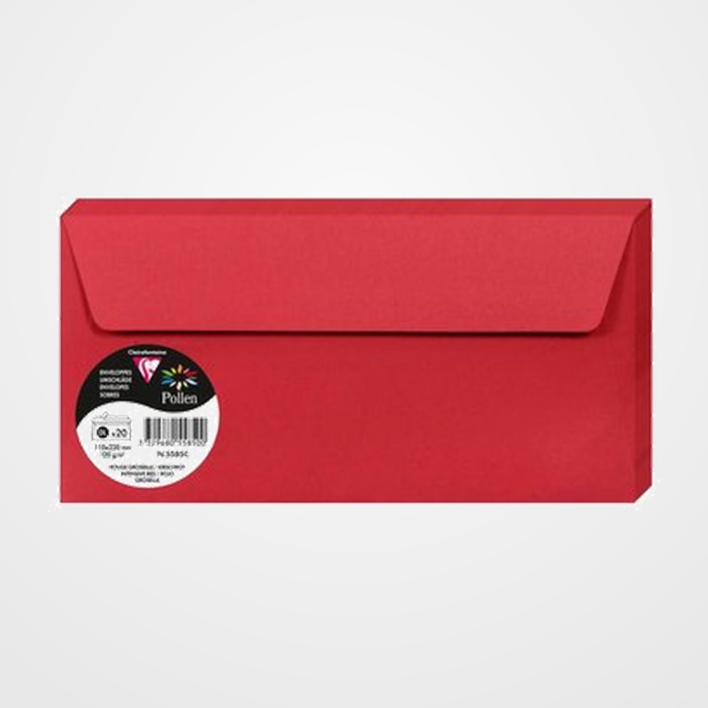 SOBRE CLAIREFONTAINE POLLEN 110x220 120g ROJO GROSELLA PAQUETE DE 20