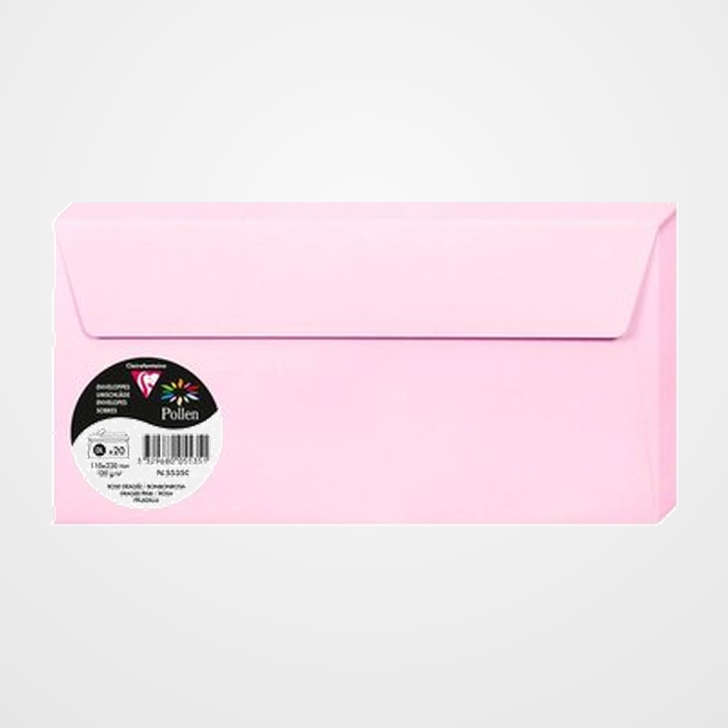 SOBRE CLAIREFONTAINE POLLEN 110x220 120g ROSA PELADILLA PAQUETE DE 20