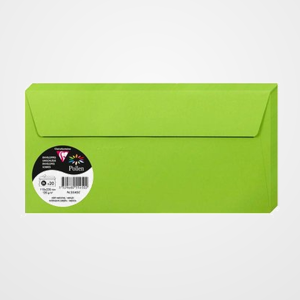 SOBRE CLAIREFONTAINE POLLEN 110x220 120g VERDE MENTA PAQUETE DE 20