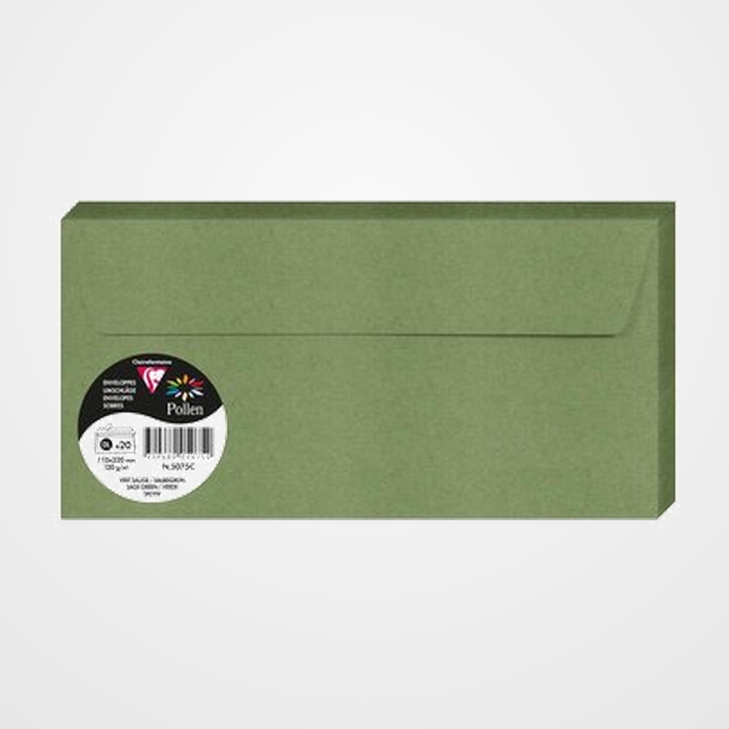 SOBRE CLAIREFONTAINE POLLEN 110x220 120g VERDE SALVIA PAQUETE DE 20