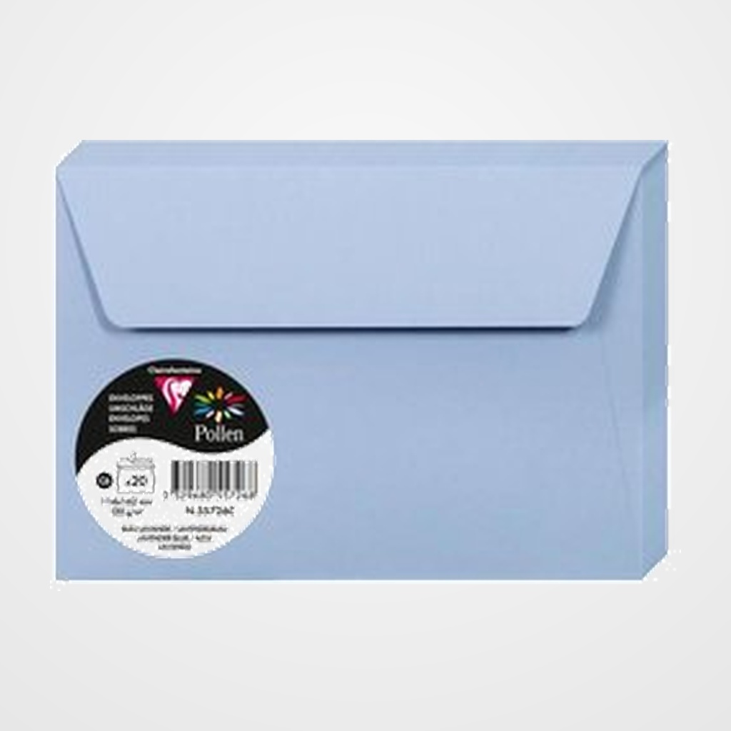 SOBRE CLAIREFONTAINE POLLEN 114x162 120g AZUL LAVANDA PAQUETE DE 20