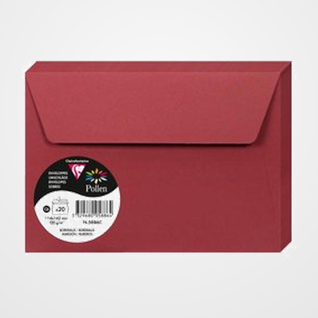 SOBRE CLAIREFONTAINE POLLEN 114x162 120g BURDEOS PAQUETE DE 20
