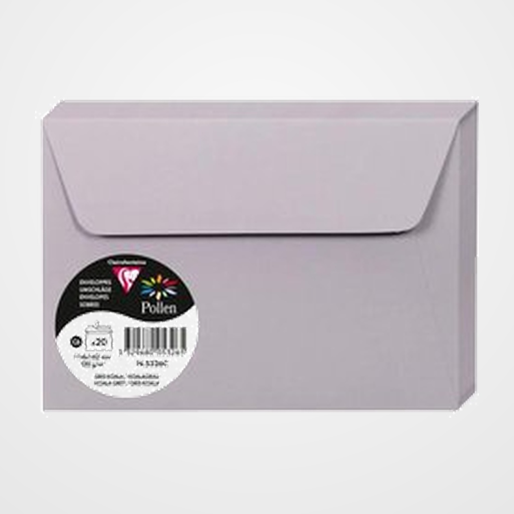 SOBRE CLAIREFONTAINE POLLEN 114x162 120g GRIS KOALA PAQUETE DE 20