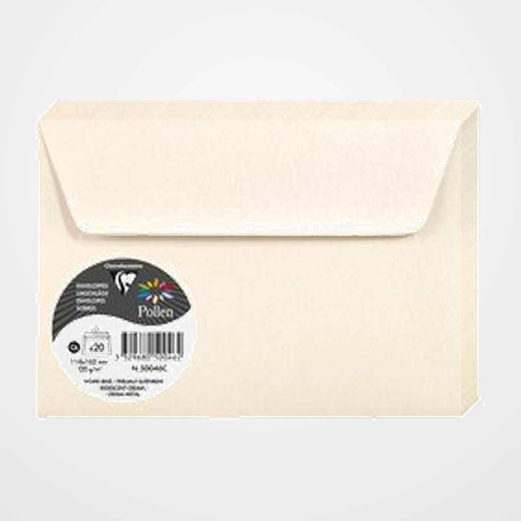 SOBRE CLAIREFONTAINE POLLEN 114x162 120g MARFIL METALIZADO PAQUETE DE 20