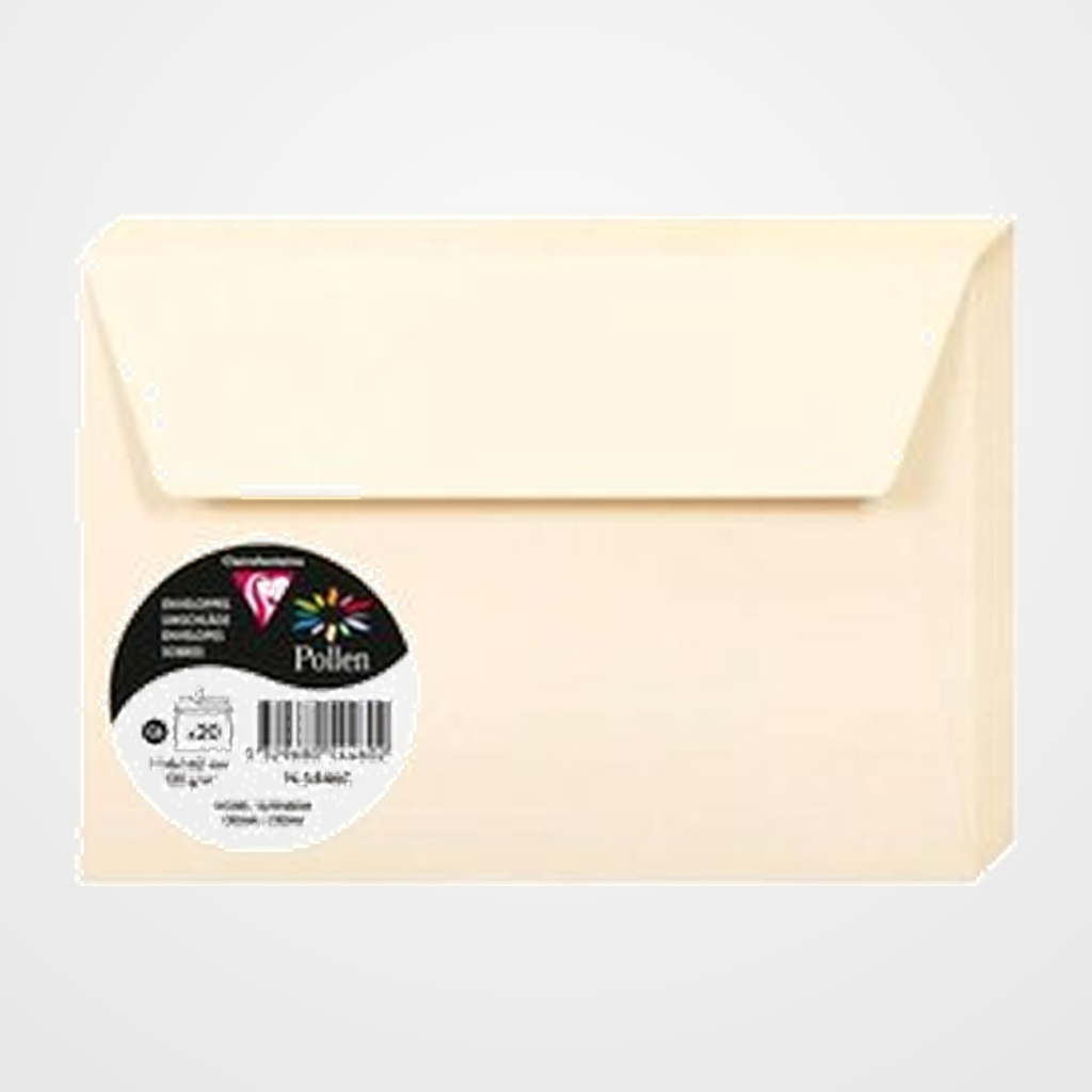 SOBRE CLAIREFONTAINE POLLEN 114x162 120g MARFIL PAQUETE DE 20