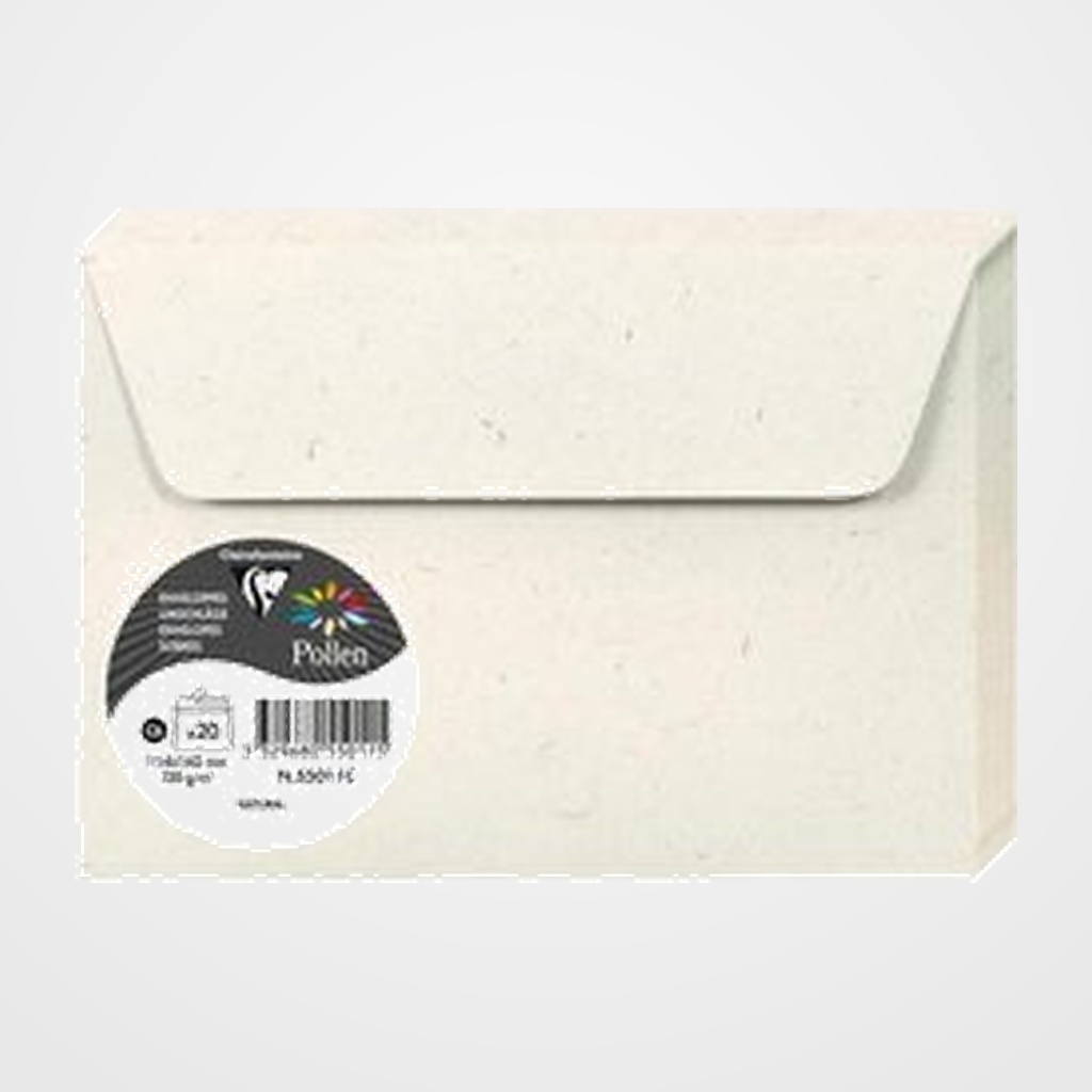 SOBRE CLAIREFONTAINE POLLEN 114x162 120g NATURA RECICLADO PAQUETE DE 20
