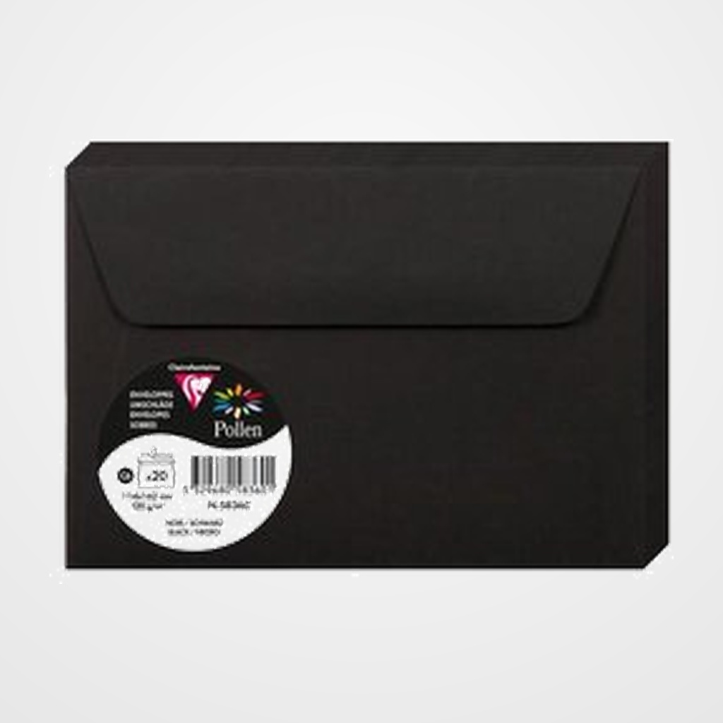 SOBRE CLAIREFONTAINE POLLEN 114x162 120g NEGRO PAQUETE DE 20