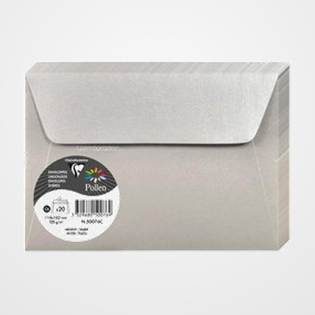 SOBRE CLAIREFONTAINE POLLEN 114x162 120g PLATA PAQUETE DE 20