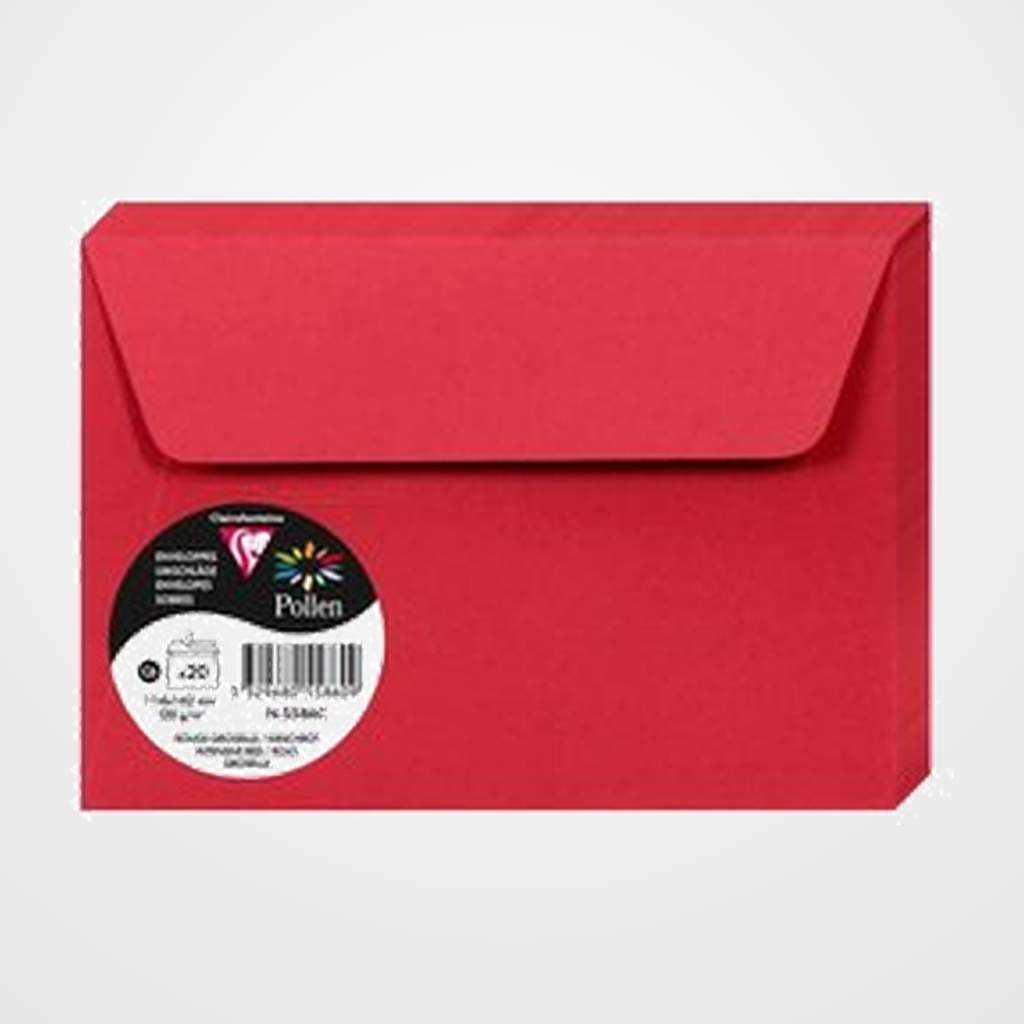 SOBRE CLAIREFONTAINE POLLEN 114x162 120g ROJO GROSELLA PAQUETE DE 20