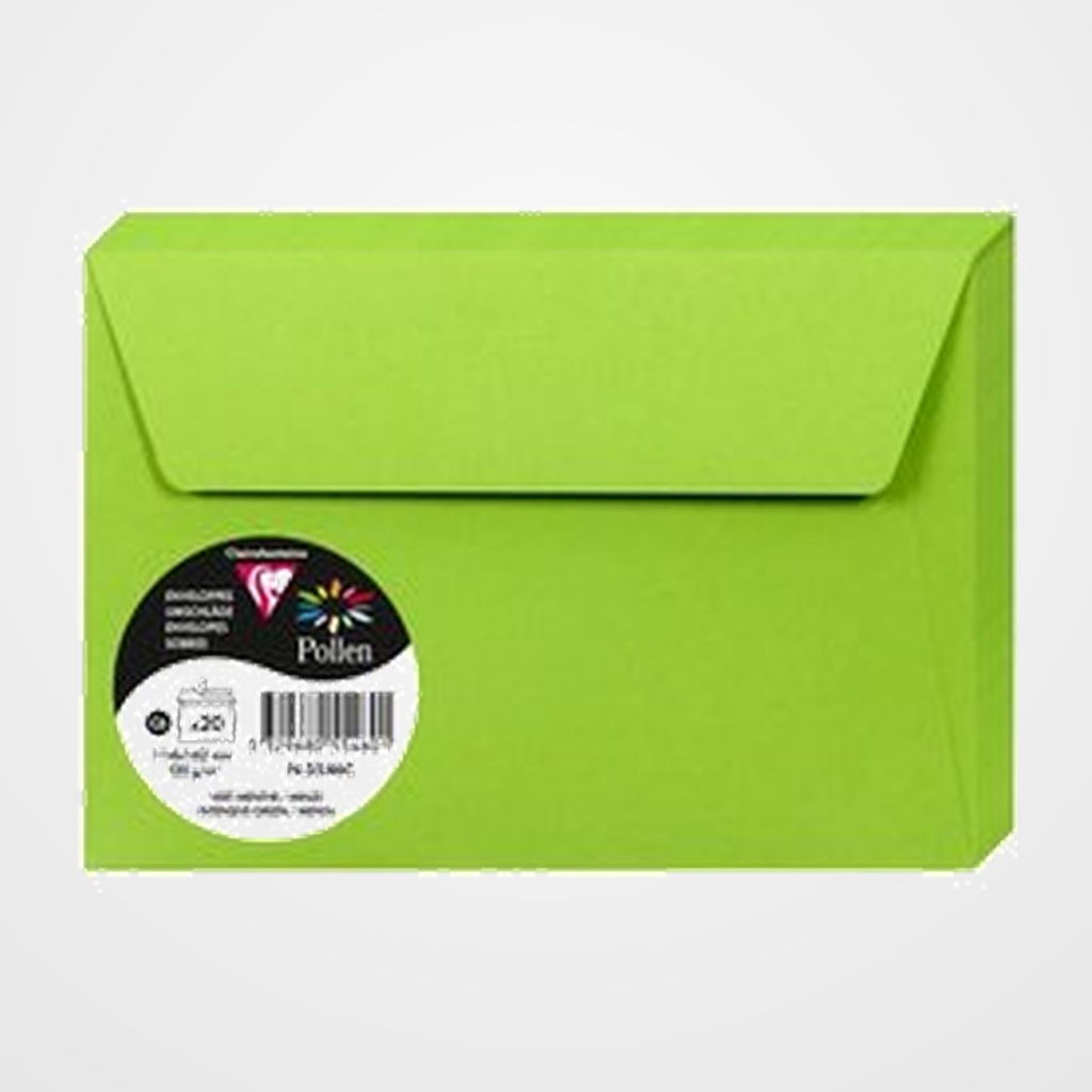 SOBRE CLAIREFONTAINE POLLEN 114x162 120g VERDE MENTA PAQUETE DE 20