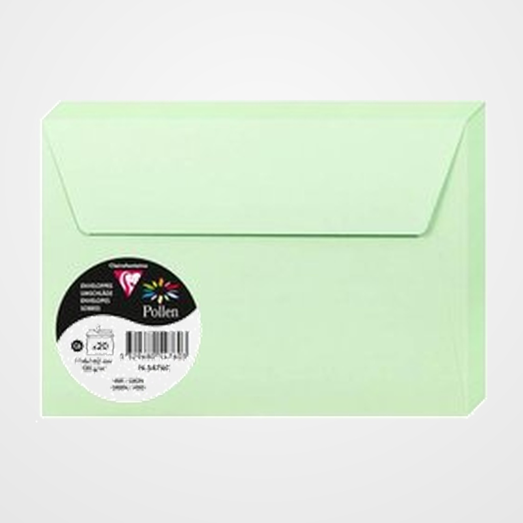 SOBRE CLAIREFONTAINE POLLEN 114x162 120g VERDE PAQUETE DE 20