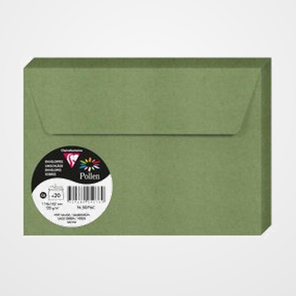 SOBRE CLAIREFONTAINE POLLEN 114x162 120g VERDE SALVIA PAQUETE DE 20