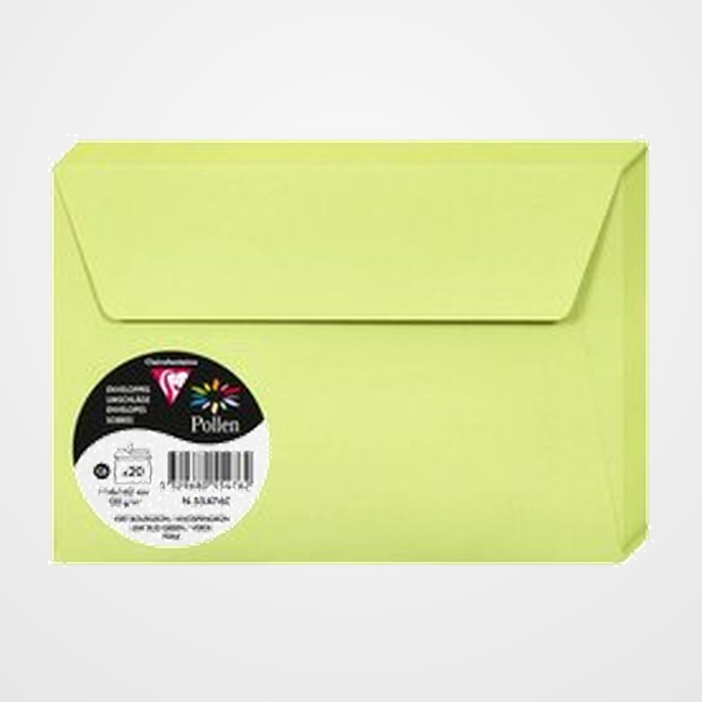 [26401178] SOBRE CLAIREFONTAINE POLLEN 114x162 120g VERDE YEMA PAQUETE DE 20