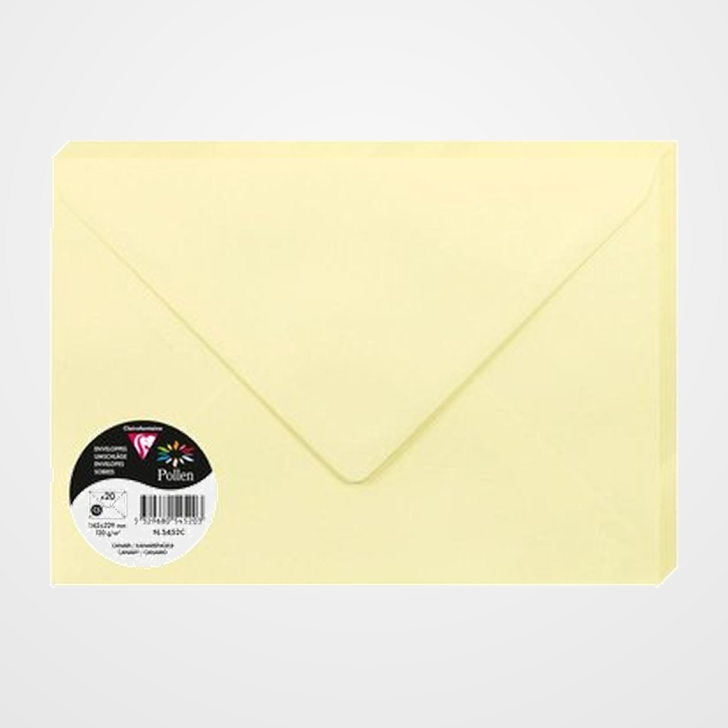 SOBRE CLAIREFONTAINE POLLEN 162x229 120g AMARILLO CANARIO PAQUETE DE 20