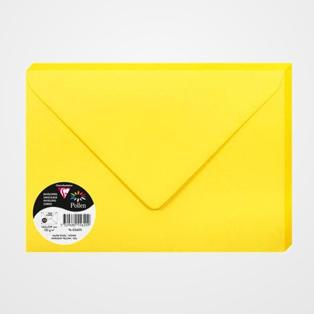 SOBRE CLAIREFONTAINE POLLEN 162x229 120g AMARILLO SOL PAQUETE DE 20