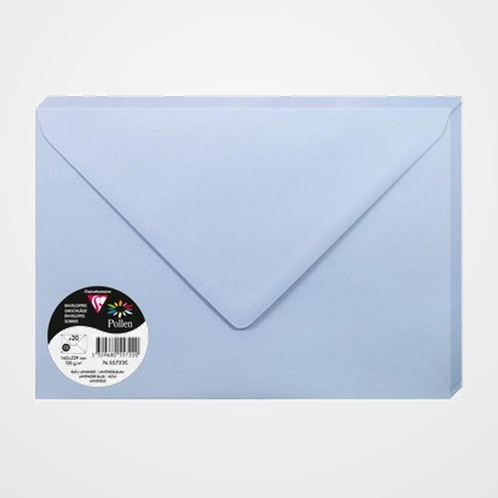 SOBRE CLAIREFONTAINE POLLEN 162x229 120g AZUL LAVANDA PAQUETE DE 20