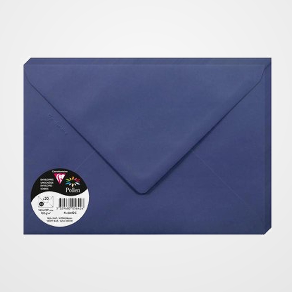 SOBRE CLAIREFONTAINE POLLEN 162x229 120g AZUL NOCHE PAQUETE DE 20