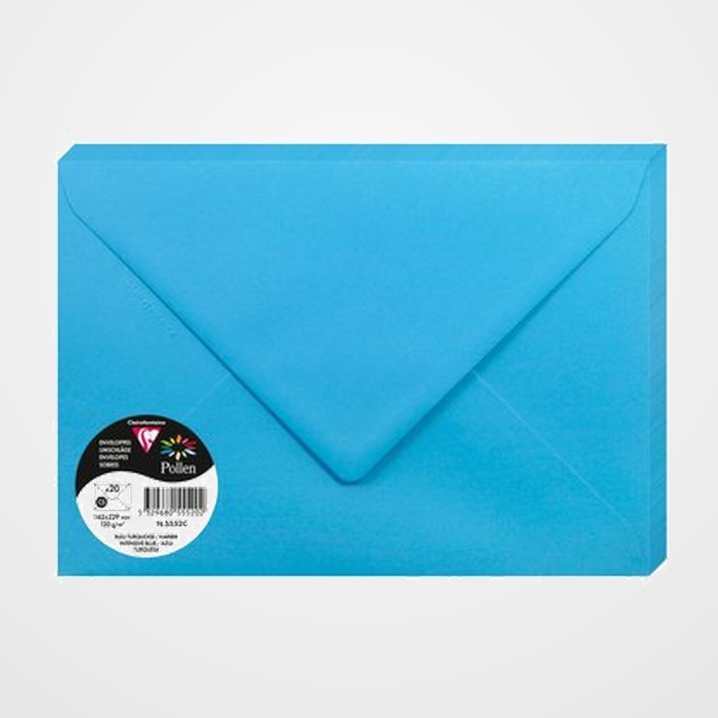 SOBRE CLAIREFONTAINE POLLEN 162x229 120g AZUL TURQUESA PAQUETE DE 20