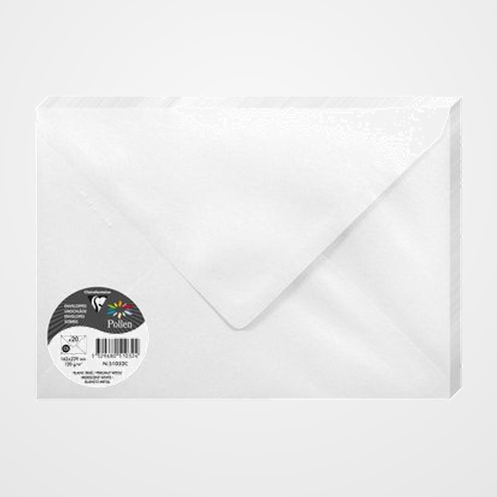 SOBRE CLAIREFONTAINE POLLEN 162x229 120g BLANCO METALIZADO PAQUETE DE 20