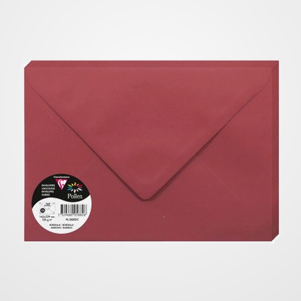 SOBRE CLAIREFONTAINE POLLEN 162x229 120g BURDEOS PAQUETE DE 20