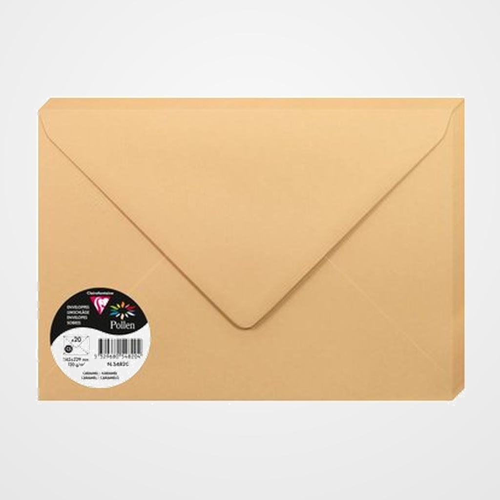 SOBRE CLAIREFONTAINE POLLEN 162x229 120g CARAMELO PAQUETE DE 20